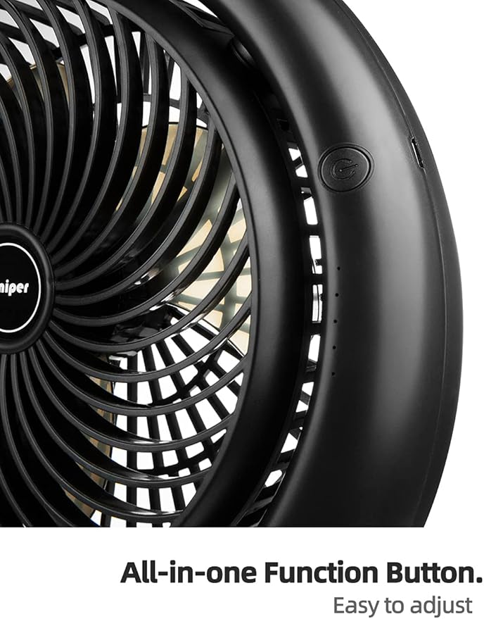 Viniper 8.7 inch Portable Rechargeable Fan, Small Table Fan : 180 Rotation and 3 Speeds Strong Wind Quiet Desk Fan, Long Working Hours for Home Outdoor (Black, Light Black Blade)