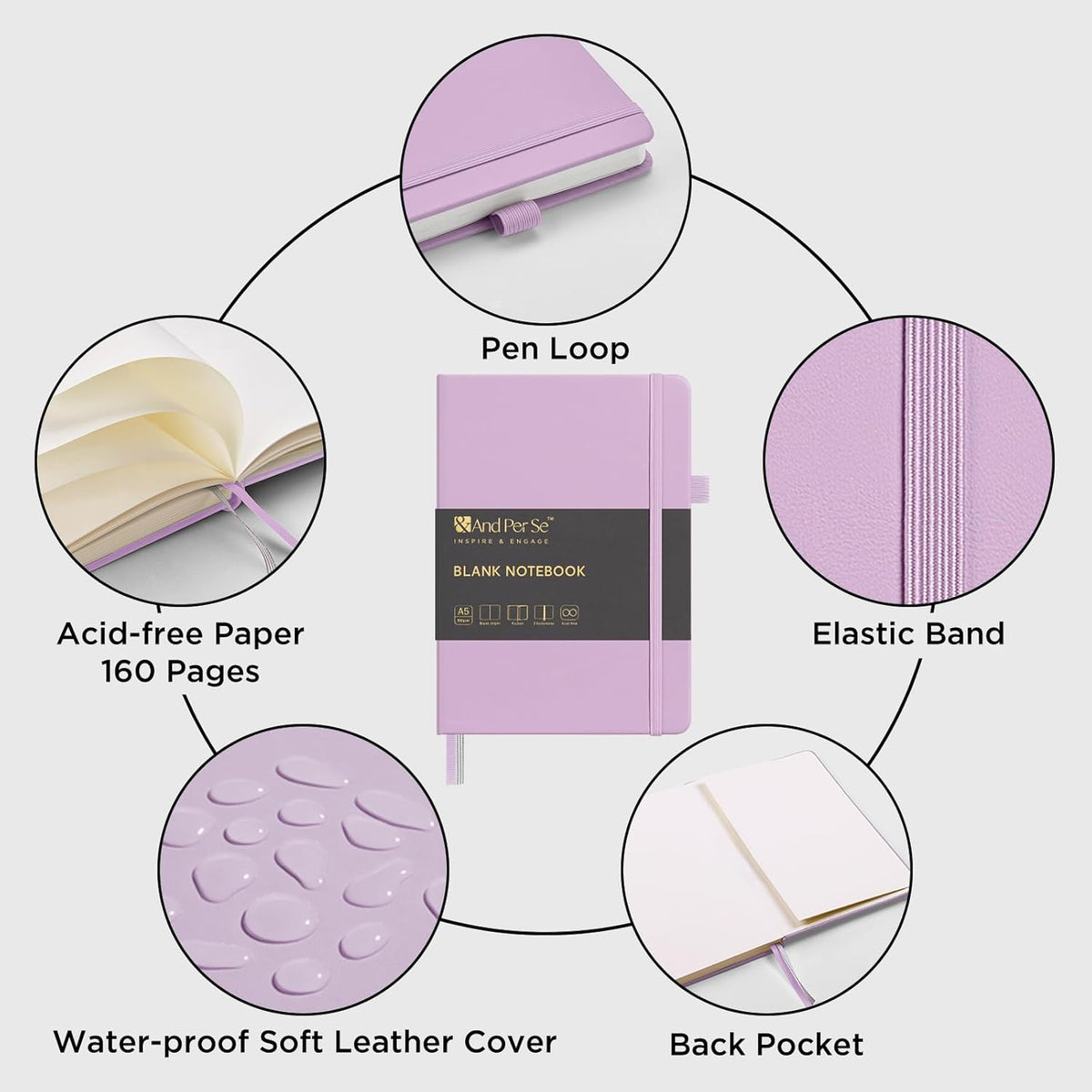 &And Per Se Blank Journal Notebook, 160 Pages, 5.7 x 8 inches College Ruled Thick Paper Notebook Journals for Writing, Hardcover Notebook(1 Pack, Lavender)
