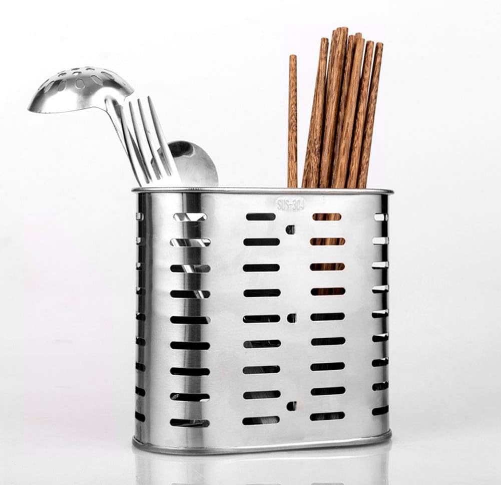 Self Adhesive 2 Compartments Mesh Utensil Drying Rack/Chopsticks/Spoon/Fork/Knife Drainer Basket Flatware Storage Drainer, 304 Stainless Steel