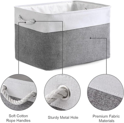 TheWarmHome Organization and Storage Basket for Organizing - 3 Pack 16x12x12 inch Cube Storage Bin Fabric Storage Cubes for Organizer Cloth Gift Toy Closet (White & Grey)