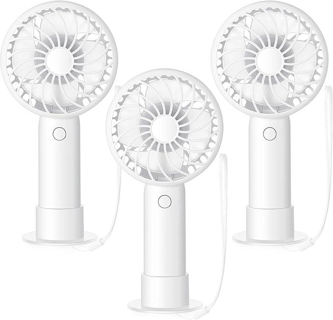 Tujoe 3 Pcs Mini Powerful Handheld Fan 3 Speed Personal Small Portable Rechargeable Fan with Base USB for Women Eyelash Makeup Office Travel Beach Indoor Outdoor (White)