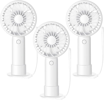 Tujoe 3 Pcs Mini Powerful Handheld Fan 3 Speed Personal Small Portable Rechargeable Fan with Base USB for Women Eyelash Makeup Office Travel Beach Indoor Outdoor (White)