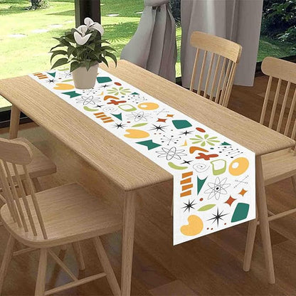 Mid Century Table Runner, Retro 1950s Atomic Pattern Modern Abstract Geometric Coffee Table Center Decor for Home Kitchen Dining Patio Holiday Party Indoor Outdoor Table Decorations, 13"x36" Inch