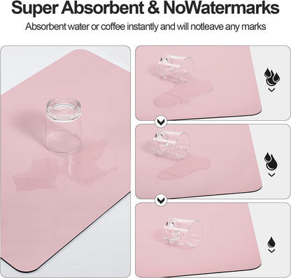 Dish Drying Mat for Kitchen Counter | Coffee Bar Mat for Countertops | Heat Resistant Drainer Mat with Non-slip Rubber Backed | Hide Stain Kitchen Absorbent Draining Mat | Pink 16"x20"