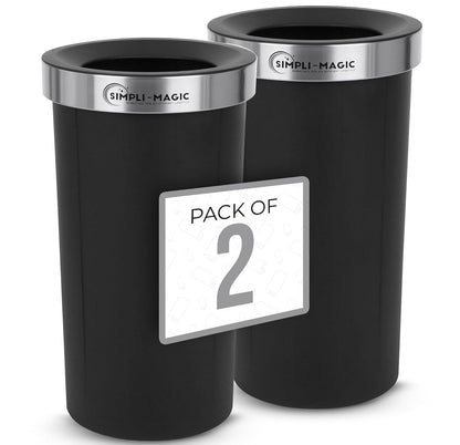 SIMPLI-MAGIC 16 Gallon (60L) Open Top Trash Can – Round Commercial Trash Can – Smudge-Resistant, Easy to Clean, Non-Skid Base, Stainless Steel (2 Pack)
