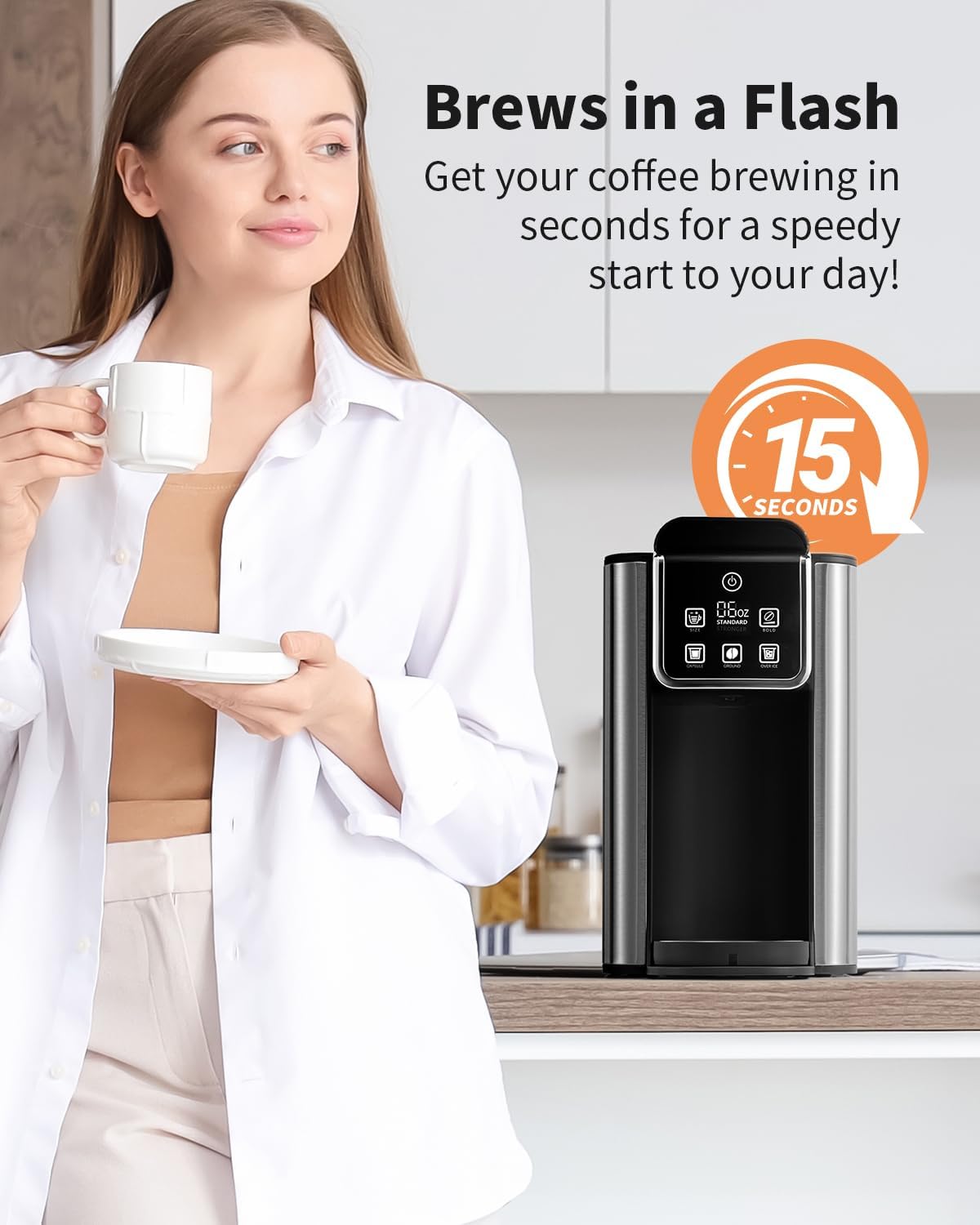 Hot & Iced Coffee Maker with Bold Setting, Single Serve Coffee Maker for K Cup and Grounds, 6-14 Oz Brew Sizes, 50 Oz Removable Water Tank