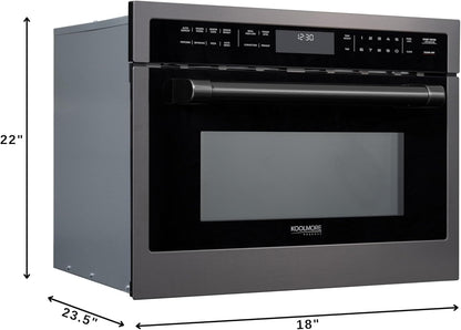 KoolMore Reserve 24 in. 1.6 cu. ft. Built-in Convection Microwave Oven with Air Fryer, 10 Power Levels, Sensor Cooking, Bake, Roast, Broil, Defrost, 1750 Watts, UL Certified in Black Stainless-Steel