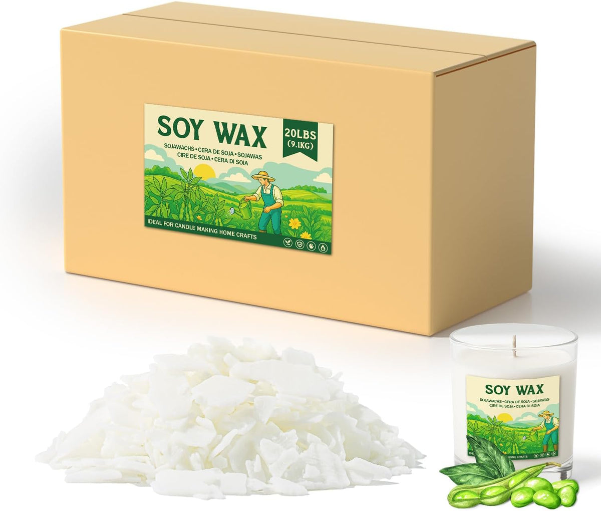 NORVENCE Soy Wax for Candle Making, Natural Soy Wax Flakes 20lb, Premium Candle Wax for DIY Candle Crafting