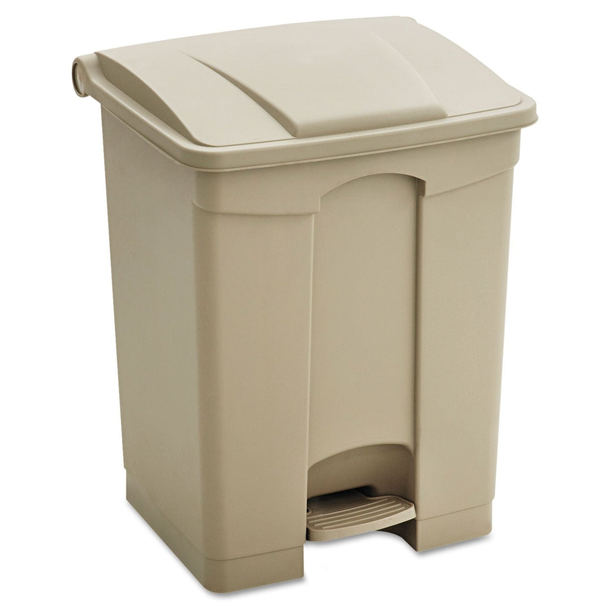 Safco Step On Plastic Trash Can with Foot Pedal, 23 Gallon Garbage Can for Kitchen, Indoor or Outdoor Use, Hands Free, Tan