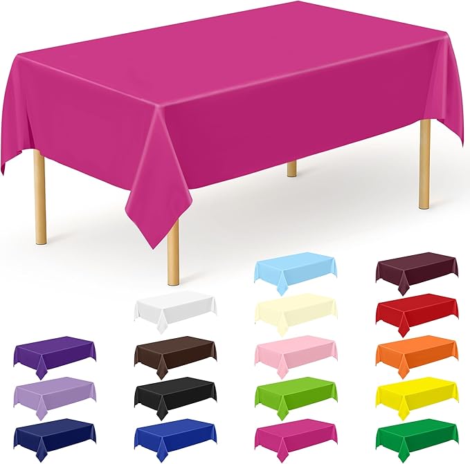 12 PCS Rose Red Disposable Tablecloth, Rectangle Plastic Table Cover, Elegant Smooth Table Cloth, 54 X 108 IN Hot Red Disposable Tablecloth for Birthday Parties, Weddings, Picnics, and Outdoor Events