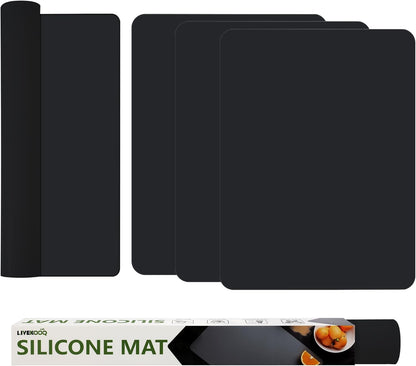 Silicone Mat for Kitchen Counter, Silicone Mat Trimable to Size (Black, 15.7×11.8inch-4pcs), BPA-Free Silicone Placemat