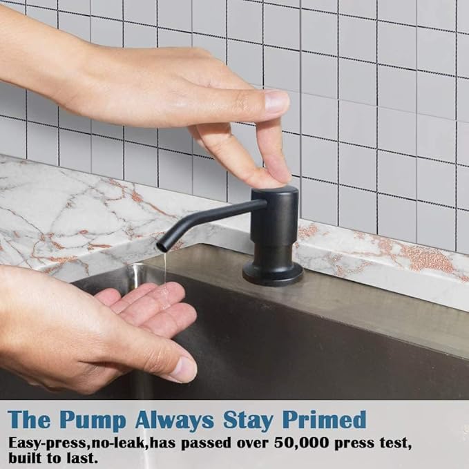 Soap Dispenser for Kitchen Sink (Matte Black), Built in Design Sink Soap Dispenser, Refill from The Top,Stainless Steel Kitchen Soap Pump with 10 fl.oz Bottle (300ml)