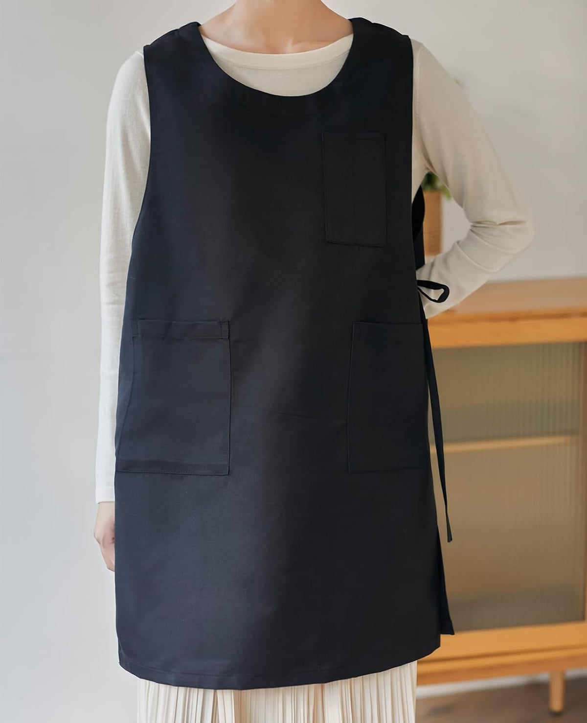Women Cobbler Apron Japanese Style Aprons with 3 Pockets for Work Chef Kitchen