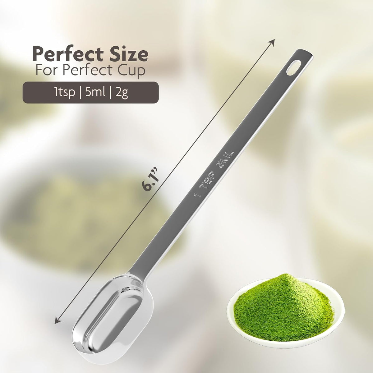 2g (1tsp, 5ml) Matcha Scoop, Stainless Steel Slender Measuring Spoon for Matcha Tea Powder