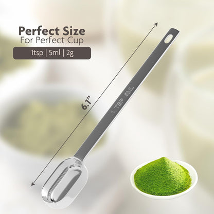 2g (1tsp, 5ml) Matcha Scoop, Stainless Steel Slender Measuring Spoon for Matcha Tea Powder
