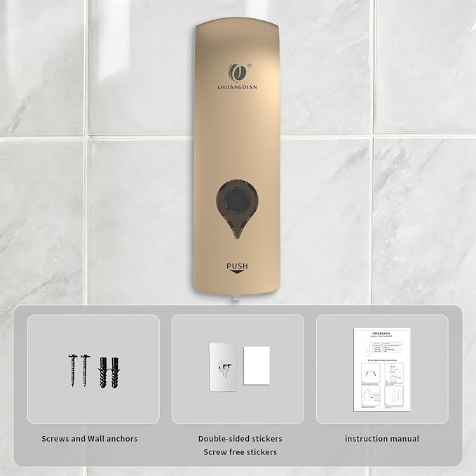 Shampoo Conditioner Body Wash Dispenser, Wall-Mounted Shower Soap Dispenser 10fl.oz/300ml, No Drill Refillable Bathroom soap Dispenser for Bathroom,Kitchen,Hotel and Airbnb,Gold CD-1049