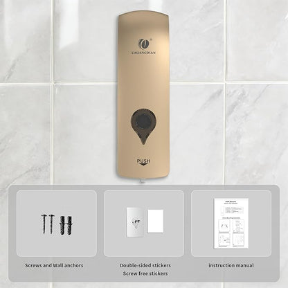 Shampoo Conditioner Body Wash Dispenser, Wall-Mounted Shower Soap Dispenser 10fl.oz/300ml, No Drill Refillable Bathroom soap Dispenser for Bathroom,Kitchen,Hotel and Airbnb,Gold CD-1049