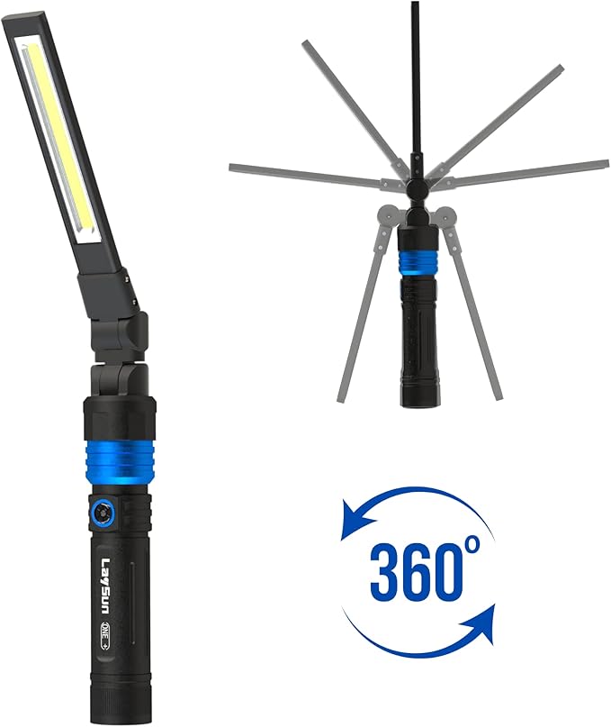 Rechargeable Work Light - Flashlight - Gooseneck Light 3 in 1 Kit - 4000mAh Magnetic with 360° Rotate Foldable Design, Zoom Flashlight,5 Lighting Modes Mechanic Light for Car Repairing/Emergency