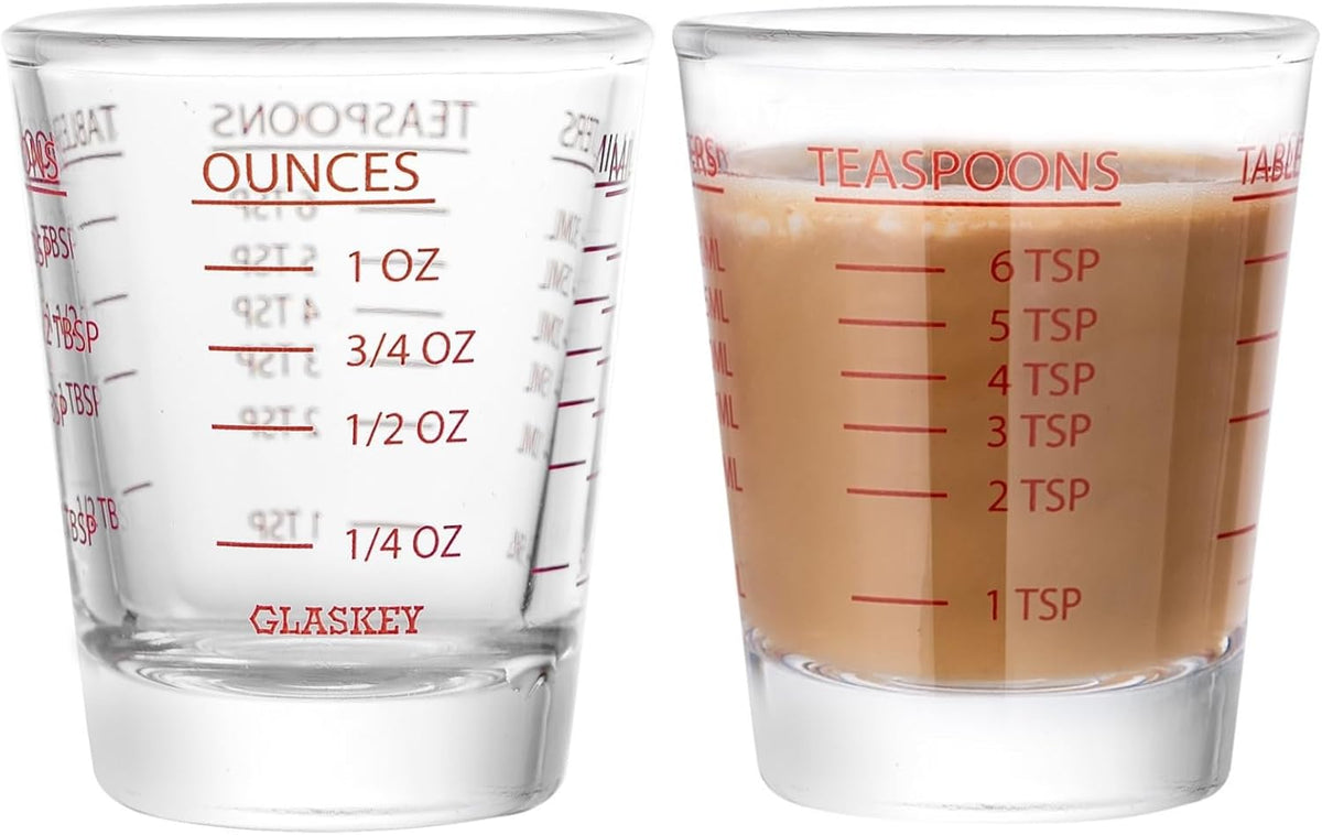 2 Pack Shot Glasses Measuring Cup,Espresso Shot Glass with 4 Kind of Scale (OZ/ML/TSP/TBSP),Dishwasher Safe,Perfect for Coffee