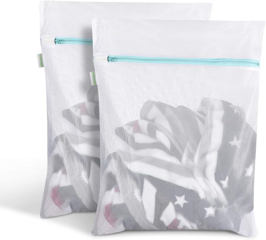 OTraki Mesh Washing Bags for Laundry 2 Pack 16 x 20 Inch Medium Mesh Bag Laundry Washer Delicates Lingerie Wash Machine Net Zipper Bag Heavy Duty Home Dorm Hotel Travel Storage Organizer, White