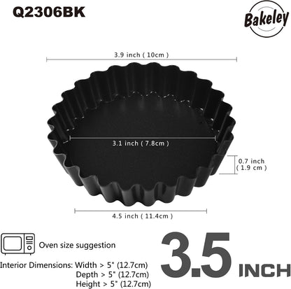 Mini Tart Pan Set, 4-Inch 4pcs with Removable Loose Bottom Non-Stick Round Quiche Bakeware for Oven and Instant Pot Baking (Black)