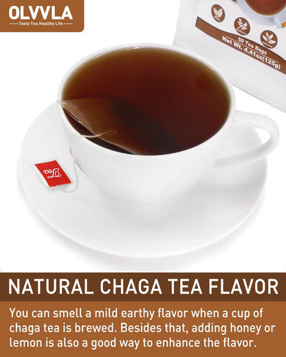 Olvvla - Chaga Tea Bags - 2.5g X 50 Count - 100% Wild Natural Chaga Mushroom Herbal Tea - Sourced from Siberia - Caffeine Free - Gluten-Free