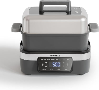 AEWHALE 8-in-1 Programmable 4.5-Quart Multi-Cooker with Air Fryer,Slow Cooker,Food Steamer,Dehydrate &More, Family-Sized Capacity,Grey