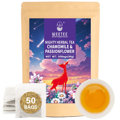 WT Weetee Chamomile & Passionflower Nighty Herbal Tea Bags 50 Counts, Includes Spearmint, Valerian Root, Lavender, Peppermint & More