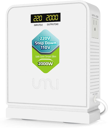 UMI 2000W Step Down Voltage 220v to 110v Converter, Heavy Duty Power Converter, Power Transformer with Auto Mode for Large Capacity Equipment, Step Down 220v to 110v - US to Europe Voltage Converter