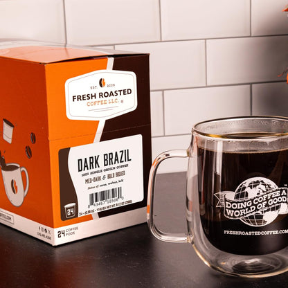 Fresh Roasted Coffee, Dark Brazil, K-Cup Pods for Keurig Brewers Med-Dark Roast, Kosher, 24 Count (Pack of 1)