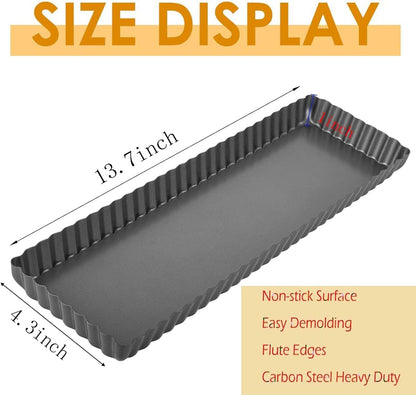 RINCH-PAN Rectangular Tart Pan, 2 PCS 14 Inch Long Pan Non-Stick Tart Pan With Removable Loose Bottom, Suitable For Pies, Biscuits, Cheesecakes