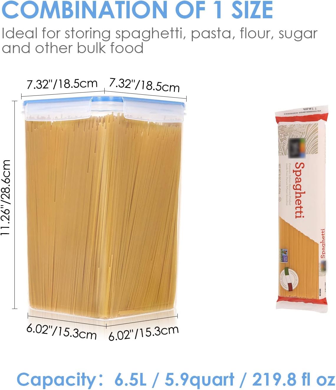 Vtopmart Extra Large Tall Airtight Food Storage Containers 4 Pieces 5.9qt / 6.5L-Plastic PBA Free Kitchen Pantry Canister for Spaghetti