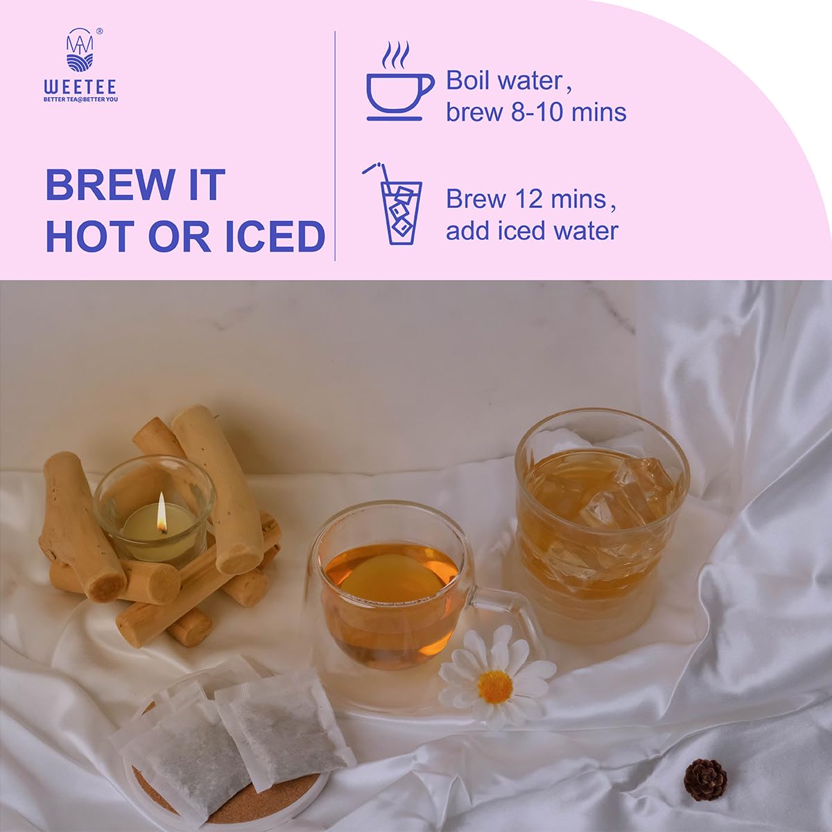 WT Weetee Chamomile & Passionflower Nighty Herbal Tea Bags 50 Counts, Includes Spearmint, Valerian Root, Lavender, Peppermint & More