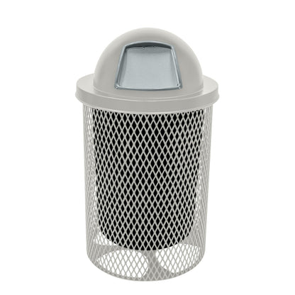 COATEDOUTDOORFURNITURE RDT-TXTGRY Heavy Duty 32 Gallon Round Trash Receptacle, Liner Included, Textured Red with Textured Grey Steel Dome Top, Made in America