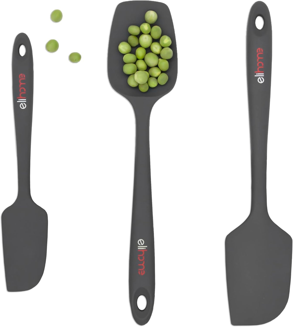 Elihome Chef Series 3 Piece Silicone Spatula Set - 600°F Heat Resistant Non Stick Rubber Kitchen Scraper Spatulas for Cooking, Baking, and Mixing