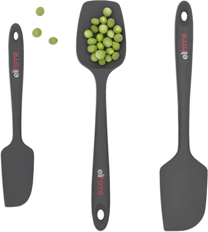 Elihome Chef Series 3 Piece Silicone Spatula Set - 600°F Heat Resistant Non Stick Rubber Kitchen Scraper Spatulas for Cooking, Baking, and Mixing