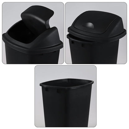 10 Gallon Plastic Swing Top Trash Cans, 4-Pack Garbage Cans with Swing Top Lid, Black