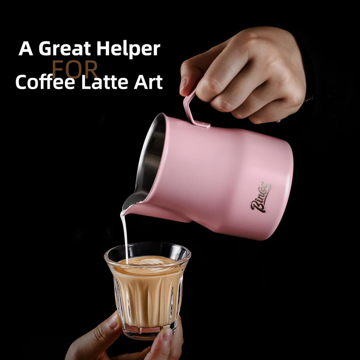 Milk Frothing Pitcher 450ML - Espresso Steaming Pitcher with Large Handle and Spout,Cappuccino Latte Art Cup for Barista and Home Cafe
