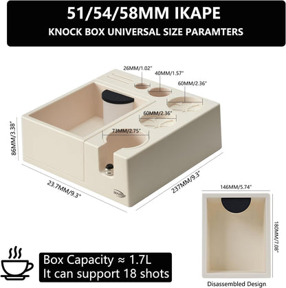 IKAPE Espresso Knock Box, Espresso Coffee Organizer Box Fit for Storage 51, 54, 58MM Espresso Tamper, Distributor, Portafilter & Puck Screen Accessories, Plastic Station Base(White)