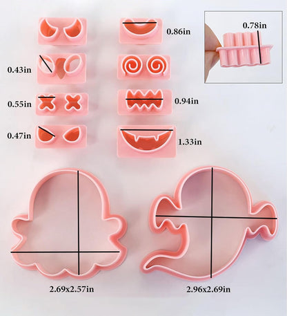 10Pcs Halloween Cookie Cutters, 3D Cookie Cutter with Plunger Stamp, Ghost Biscuit Cutters Cake Baking Fondant Embosser Stamps Halloween Party DIY