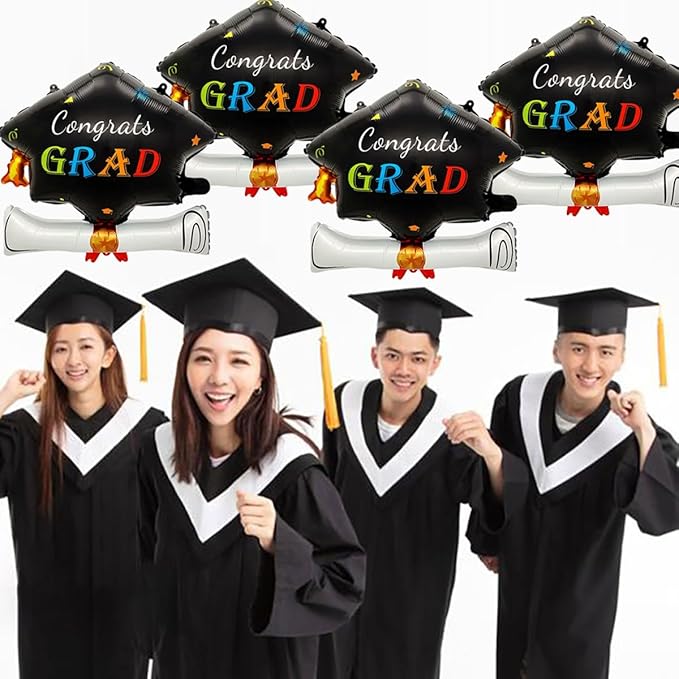 4Pcs Graduation Cap Balloons Congrats Grad Hat Balloons Graduation Balloons for Class of 2026 Party Decorations
