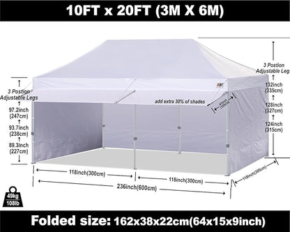 ABCCANOPY 10x20 Pop up Canopy Tent with Sidewalls - Easy up Canopies with Awning, Outdoor Tents for Parties, Market, Commercial Events, White
