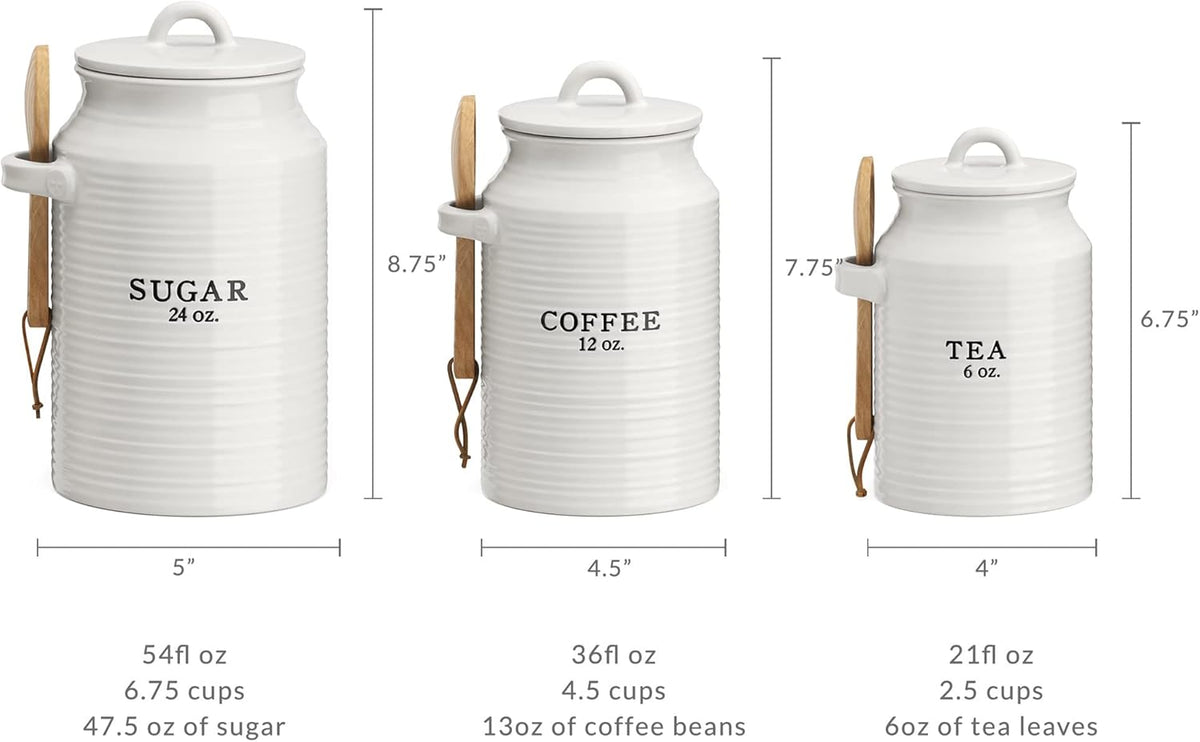 Barnyard Designs Canister Set for Kitchen Counter, Coffee Tea Sugar Container Ceramic Set, Decorative Canisters, Rustic Farmhouse Canister Jars