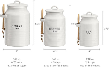 Barnyard Designs Canister Set for Kitchen Counter, Coffee Tea Sugar Container Ceramic Set, Decorative Canisters, Rustic Farmhouse Canister Jars