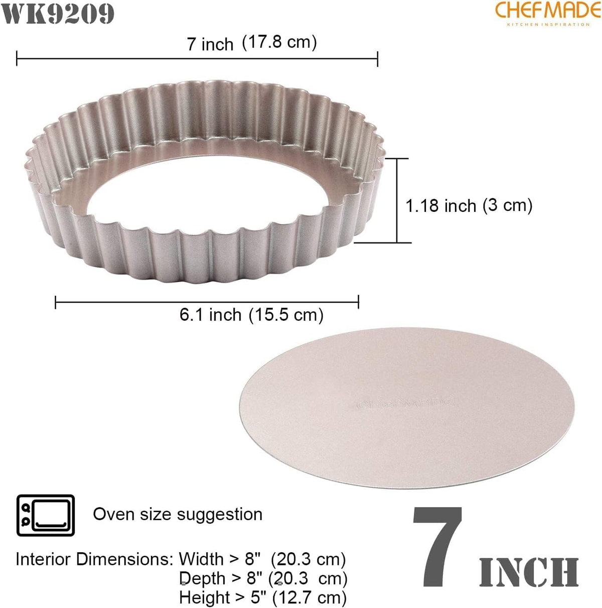 Chefmade Tart Pan Set, 7" and 9" Round Pie Pan with Removable Loose Bottom, Non-Stick Carbon Steel Quiche Pan for Oven Baking