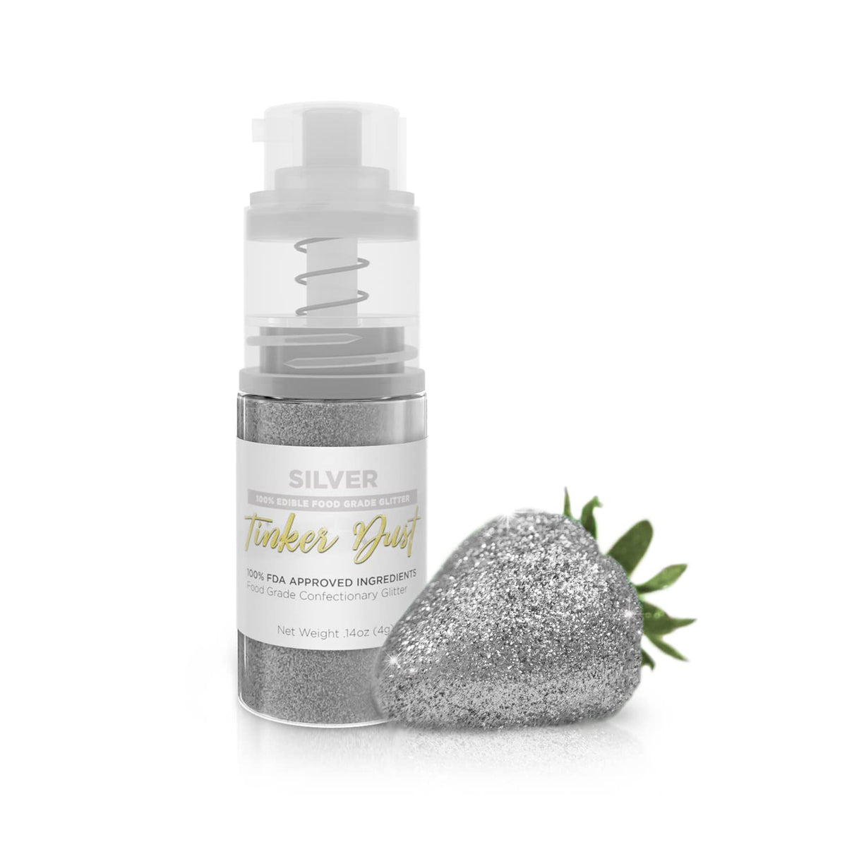 Bakell - Silver Tinker Dust (4g, 1x Mini Spray Pump) Edible Glitter for Food, Desserts, and Beverages!
