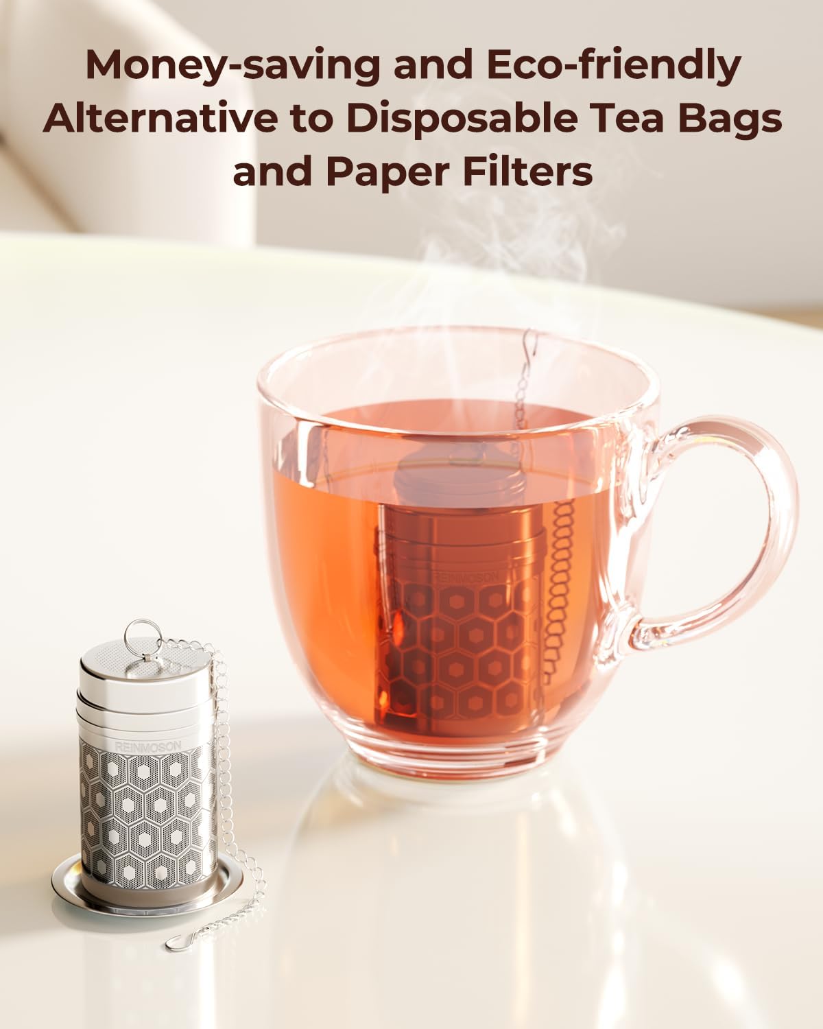 2 Pack Reinmoson Mini Stainless Steel Tea Strainer for Loose Tea 1.2”x2.2” | Extra Fine Mesh Tea Infuser for Loose Leaf Tea Steeper, Updated Slim Threaded Lid Tea Ball for Cup Mug Teapot Bottle Kettle