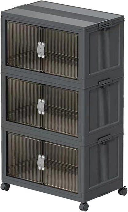Collapsible Storage Bins with Lids Black Stackable Plastic Organizers for Clothes, Decor, Craft Supplies & Home Storage (3 racks, 30 Gal/rack)