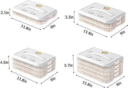 Food Storage Containers with Lids, Plastic Cookie Storage Containers Airtight, 4-Layer Stackable Food Containers Dumpling Storage Box, White