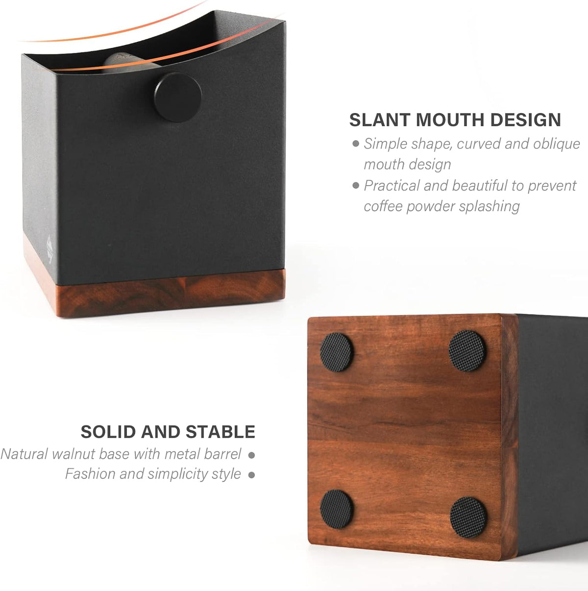 CrossCreek Coffee Knock Box, 2.5L Large Espresso Grounds Container, Metal & Walnut Wood, Removable Silicone Knock Bar & Non-Slip Base